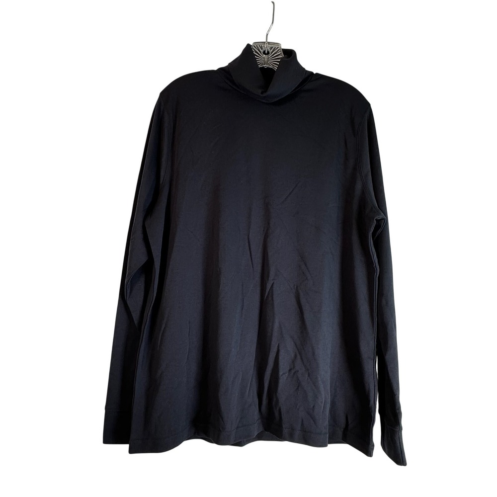 Lands End Black Turtleneck Relaxed Fit Long Sleeve Cotton Top XL 18